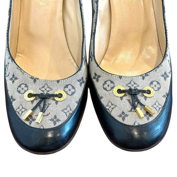 Louis Vuitton Navy canvas leather monogram heels size 40 no box, dustbag Rare! - Picture 4 of 16